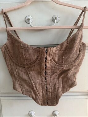 White Fox Textured Corset Top in Taupe